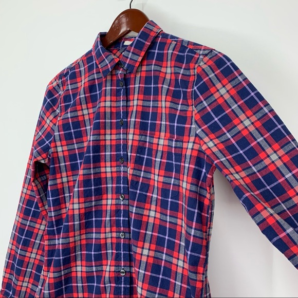 J. Crew Boy Fit Gingham Plaid Long Sleeve Button Down Shirt Blue Red Purple - Picture 3 of 13